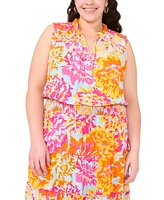Msk Plus Split-Neck Sleeveless Tiered Challis Maxi Dress