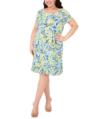 Msk Plus Printed Round-Neck Short-Sleeve Shift Dress