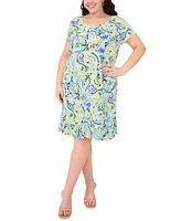 Msk Plus Printed Round-Neck Short-Sleeve Shift Dress
