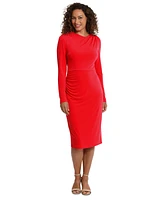 London Times Women's High-Neck Ruched Sheath Dress
