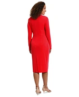 London Times Women's High-Neck Ruched Sheath Dress