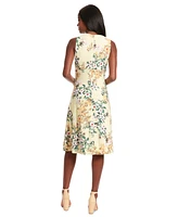 London Times Women's Pleat-Neck Sleeveless Dress