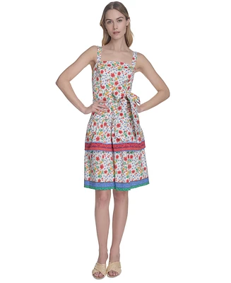 Eliza J Petite Printed Square-Neck Sleeveless Dress