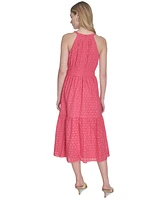 Vince Camuto Petite Cotton Tie-Neck Sleeveless Tiered Dress