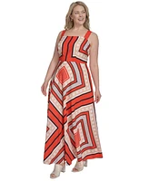 Eliza J Plus Printed Square-Neck Maxi Dress