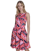 Vince Camuto Plus Printed Scuba Fit & Flare Dress