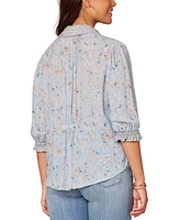 Democracy Women's Button-Front Elbow-Sleeve Pintuck Blouse