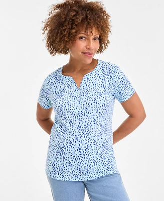 Style & Co Petite Spring Spots Short-Sleeve Knit Henley, Exclusively at Macy's