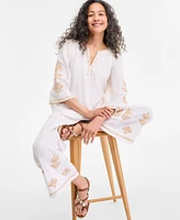 Style & Co Women's Embroidered Cotton Gauze Cropped Pants, Exclusively at Macy's