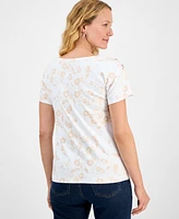 Style & Co Women's Cotton Printed Button-Shoulder Top, Exclusively at Macy's