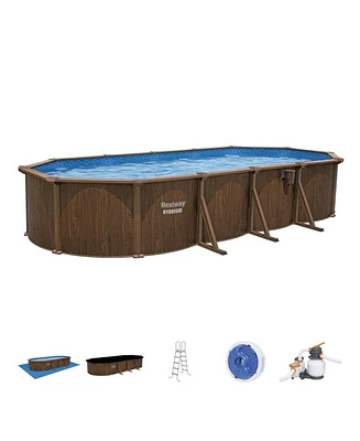Bestway Hydrium 24'x12'x52" Oval Above Ground Swimming Pool Set, Brown Woodgrain