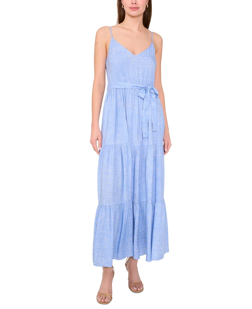 Msk Petite Printed V-Neck Sleeveless Belted Maxi Dress
