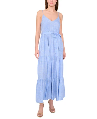 Msk Petite Printed V-Neck Sleeveless Belted Maxi Dress