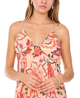 Msk Petite Printed V-Neck Sleeveless Tiered Maxi Dress