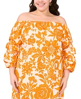 Msk Plus Printed Cotton Off-The-Shoulder Dress