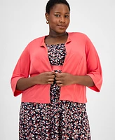 Sandra Darren Plus Round-Neck Open-Front Cardigan