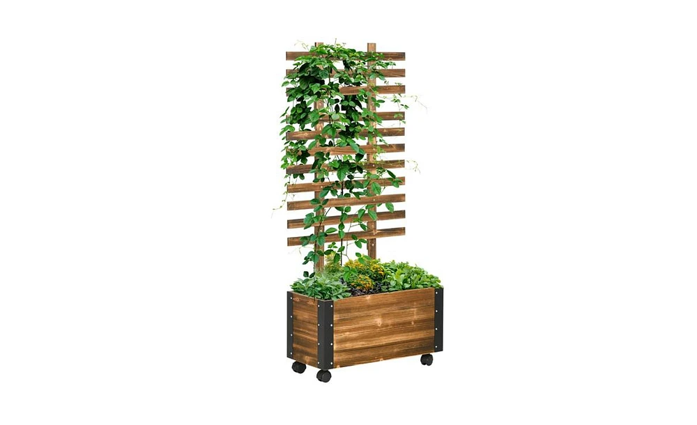 Rustic Wooden Flower Shelf with Integrated Planter Space