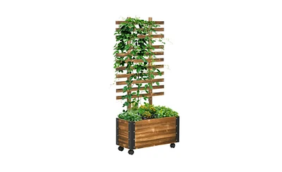 Rustic Wooden Flower Shelf with Integrated Planter Space