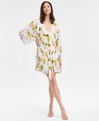 I.n.c. International Concepts Women's Lace-Trim Stretch Satin Robe, Created for Macy's