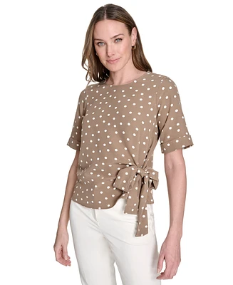 Tommy Hilfiger Women's Dot-Print Tie-Waist Short-Sleeve Top