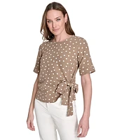 Tommy Hilfiger Women's Dot-Print Tie-Waist Short-Sleeve Top