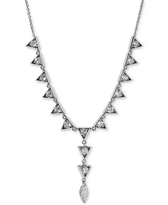 Eliot Danori Silver-Tone Cubic Zirconia Triangle Lariat Necklace, 16" + 2" extender, Exclusively at Macy's