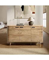 LuxenHome Natural Oak Manufactured Wood 3-Door 53.3-Inch Wide Buffet Cabinet