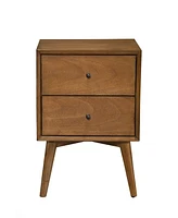 Mid-Century Modern Wood Nightstand with 2 Drawers for Bedroom Storage