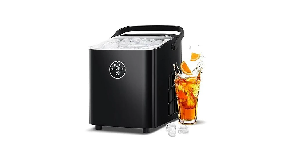 Zafro Compact Countertop Ice Maker, Produces 8 Bullet Ices in 6 Minutes, Features Self-Cleaning Function, Portable with Built-in Basket and Scoop, Off
