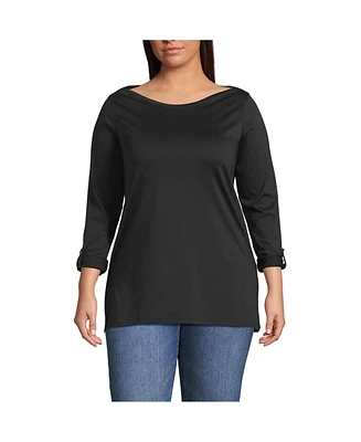 Lands' End Plus Supima Cotton Adjustable 3/4 Sleeve Boatneck Tunic