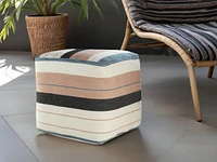 Versatile Pouf Ottoman – Striped Polyester Cube for Indoor or Outdoor Use, Ideal as Seat or Footrest