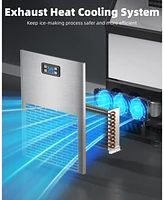 Zafro Commercial ice maker produces 100 lbs of ice per day, with a 33 lbs storage capacity. Features 2-way water inlet, self-cleaning function, and a