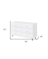 47" White Finish Manufactured Wood Six Drawer Double Dresser
