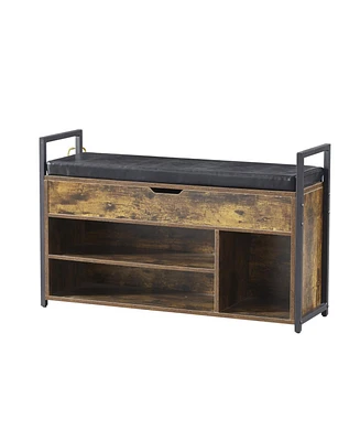 39" Storage Bench with Cushion and Lift-Top for Shoes, Entryway
