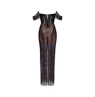 Milla Women's Striking black sequined fitted maxi dress