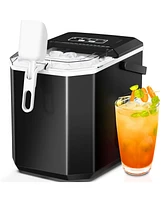 Zafro Portable Ice Maker, 26.5 lbs/day, Self-Cleaning, 9 Cubes 6-9 mins, Double Handle, 2 Sizes Bullet Ice, Includes Scoop & Basket, Perfect fo