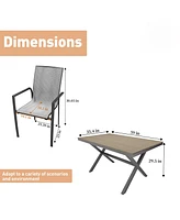 5-Piece Aluminum Frame Outdoor Dining Set with Faux Wood Table Stackable Chairs Patio Furniture