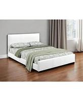 Solid Wood Upholstered Faux Leather Bed Frame with Padded Headboard