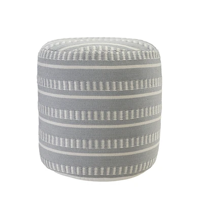 Striped Round Polyester Pouf Ottoman for Patio and Home Decor