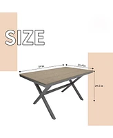 59 Inch Rectangular Outdoor Dining Table Imitation Wood Grain Aluminium Frame Patio Table, Black