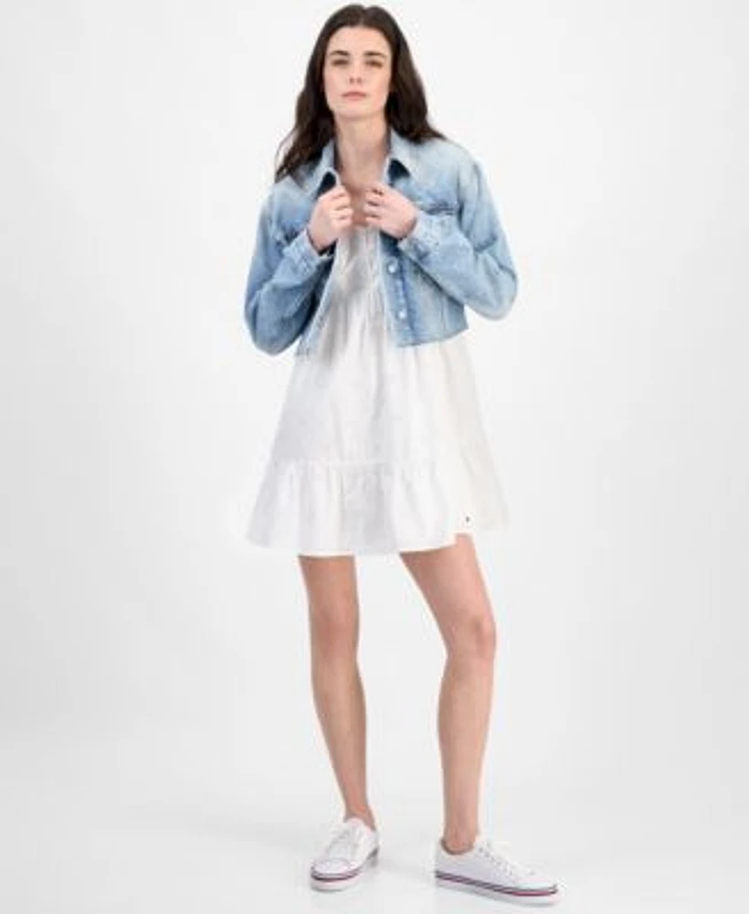 Tommy Jeans Womens Cropped Trucker Jacket Eyelet Dress