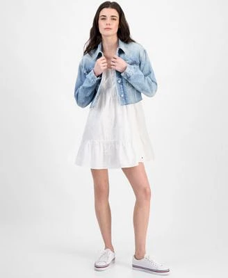 Tommy Jeans Womens Cropped Trucker Jacket Eyelet Dress
