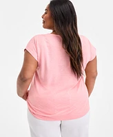 Style & Co Plus Lace-Trim-v-Neck Short-Sleeve T-Shirt, Exclusively at Macy's