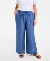 Style & Co Plus Chambray Drawstring High-Rise Wide-Leg Pants, Exclusively at Macy's