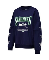 Gameday Couture Women's Navy Seattle Seahawks Rhinestone Star Sleeve Settle the Score Tri-Blend Pullover