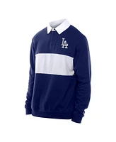 New Era Men's Dark Blue Los Angeles Dodgers Throwback Prep Color Block Rugby Polo Shirt