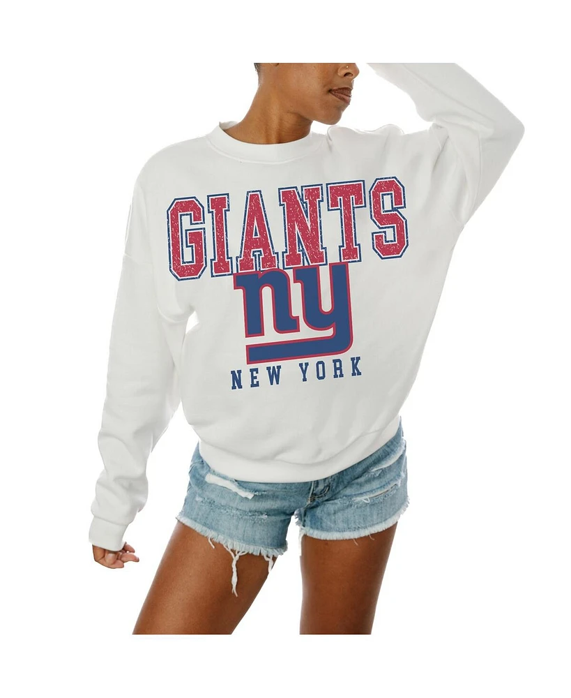 Gameday Couture Women's White New York Giants Sunday Drives Oversized Crewneck Pullover Sweatshirt