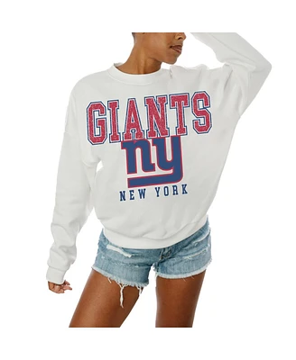 Gameday Couture Women's White New York Giants Sunday Drives Oversized Crewneck Pullover Sweatshirt