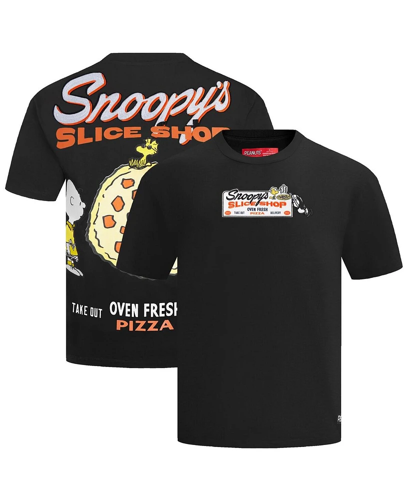 Freeze Max Men's Black Peanuts Snoopy's Slice Shop T-Shirt