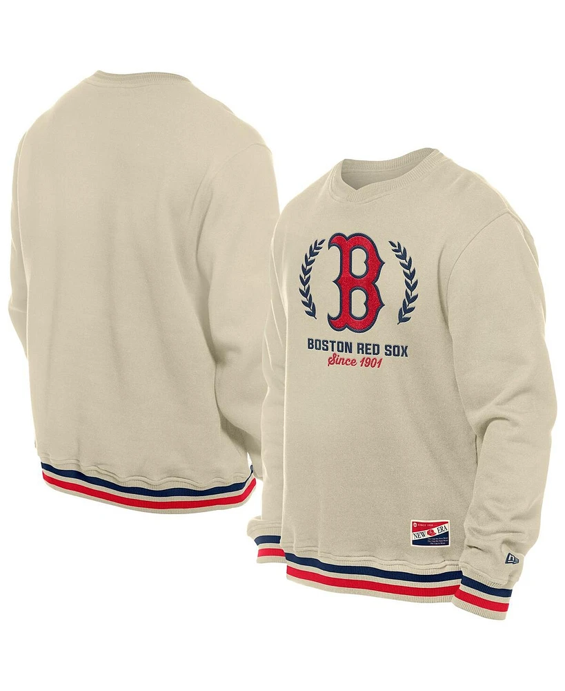 New Era Men's Cream Boston Red Sox Throwback Pullover Sweatshirt